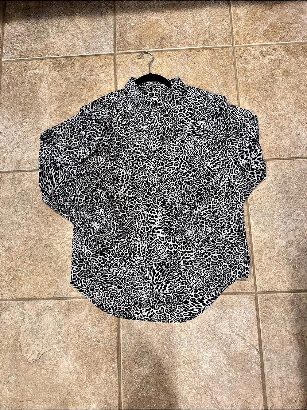 Jones New York Black and White Leopard Print Button Down Shirt Black & White